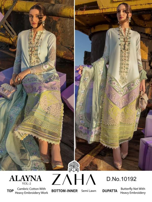 Zaha Alayna Vol 2 Embroidery Cambric Cotton Pakistani Salwar Suits